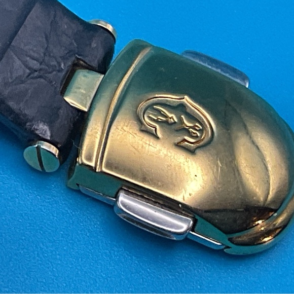 Gold-Tone Women's Watch with Black Leather Strap - Picture 8 of 14